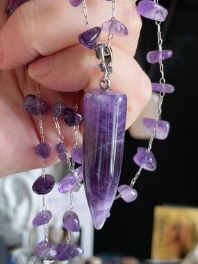 Bullet Amethyst Sweater Chain Necklace